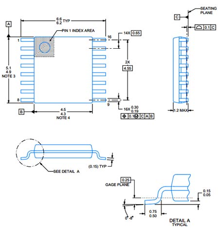 DRV8833 2D Model and Dimensions